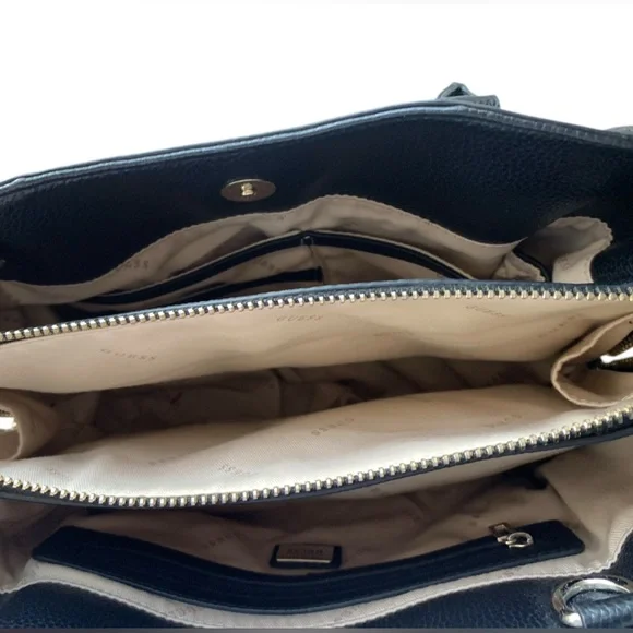 Guess Black Satchel with Gold Accents and Structured Design Handbag Purse Tote - Picture 10 of 14